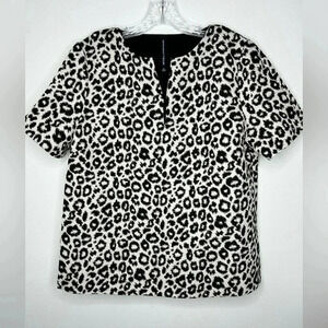 Walter Baker Leopard Animal White Black Short Sleeve Textured Blouse Sz M Office